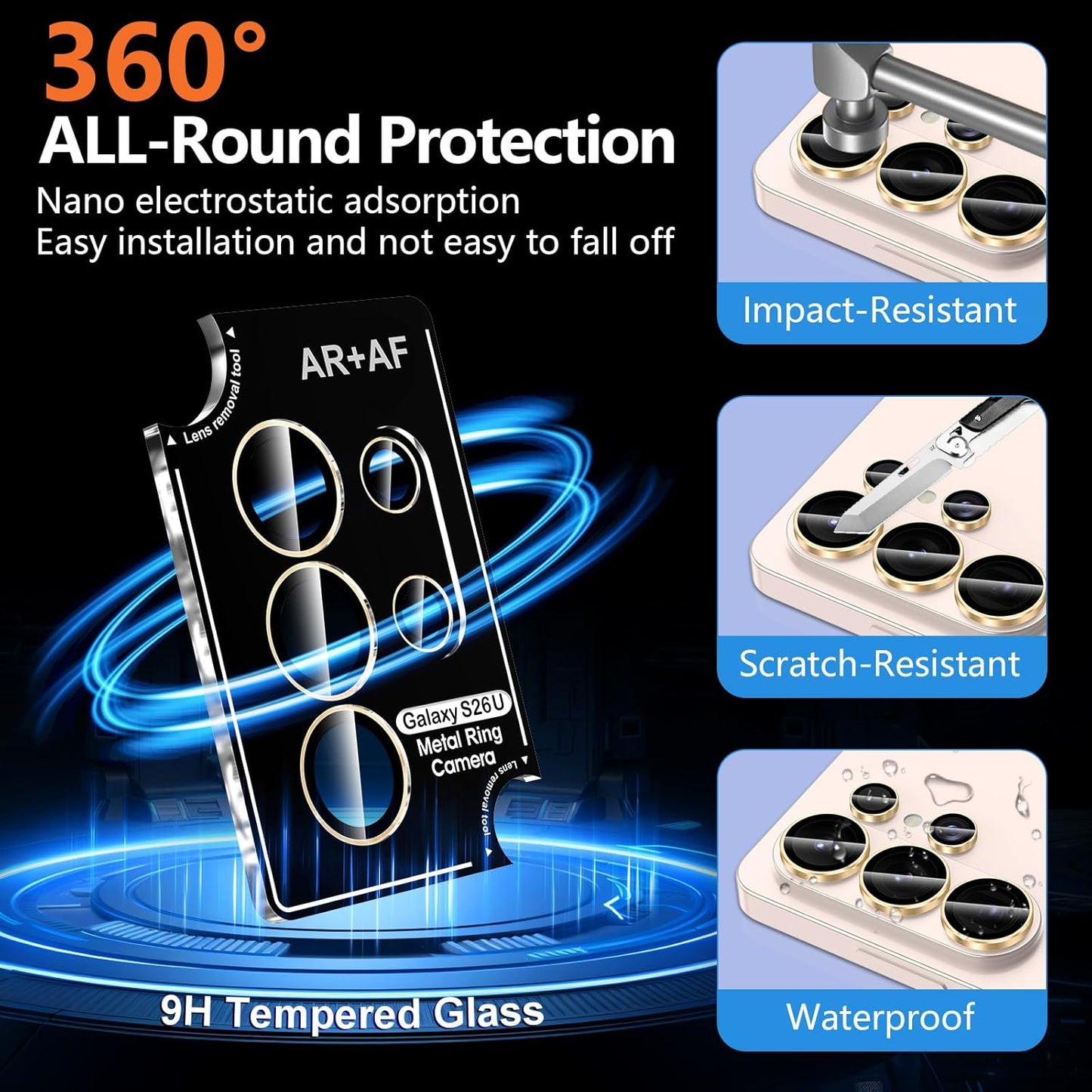 For Samsung Galaxy S26 Ultra Metal Camera Lens Glass Individual Eagle Protector Cover (Gold)