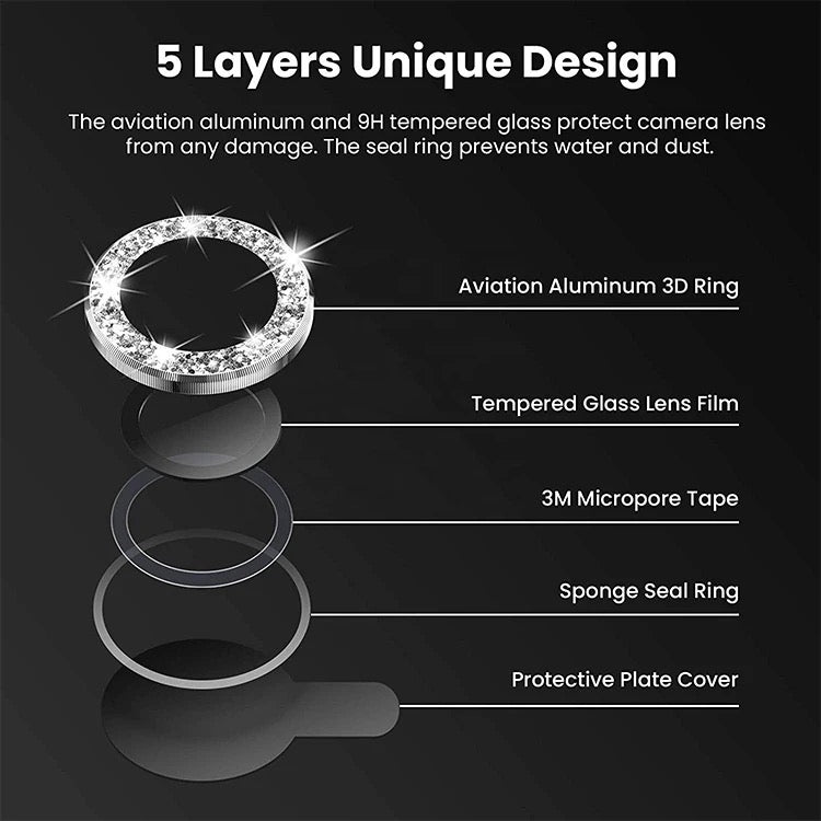 For iPhone Metal Camera Len Glitter Cover Glass Protector Bling