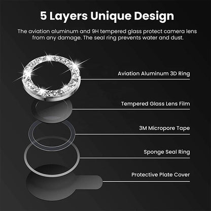 For iPhone Metal Camera Len Glitter Cover Glass Protector Bling