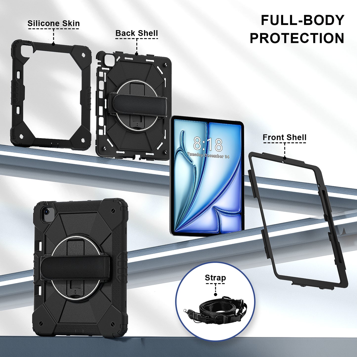 Rugged Stand Hard Case Shockproof Cover Strap For iPad Air 13" 2024 & 2025