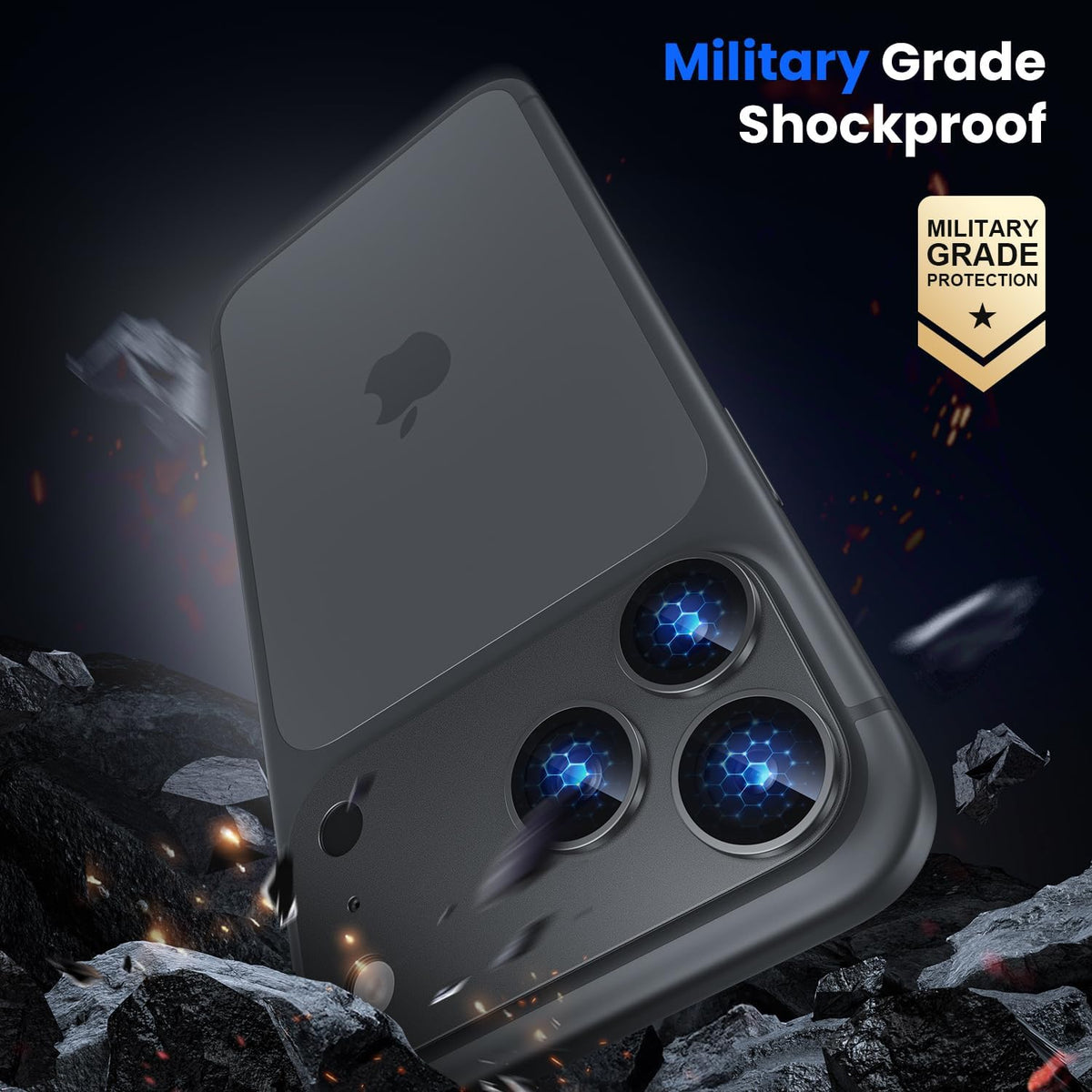 iPhone 18 Pro Max / 17 Pro Max Camera Lens Protector, Military Grade Aluminum Alloy & Tempered Glass, Black Titanium