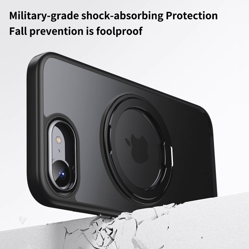 For iPhone 17e / 16e Magnetic MagSafe Shockproof Case Ring KickStand Cover (Black)