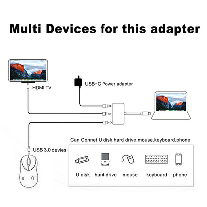 Type C to USB-C HDMI USB 3.0 Adapter Converter Cable 3 in 1 Hub For MacBook Pro