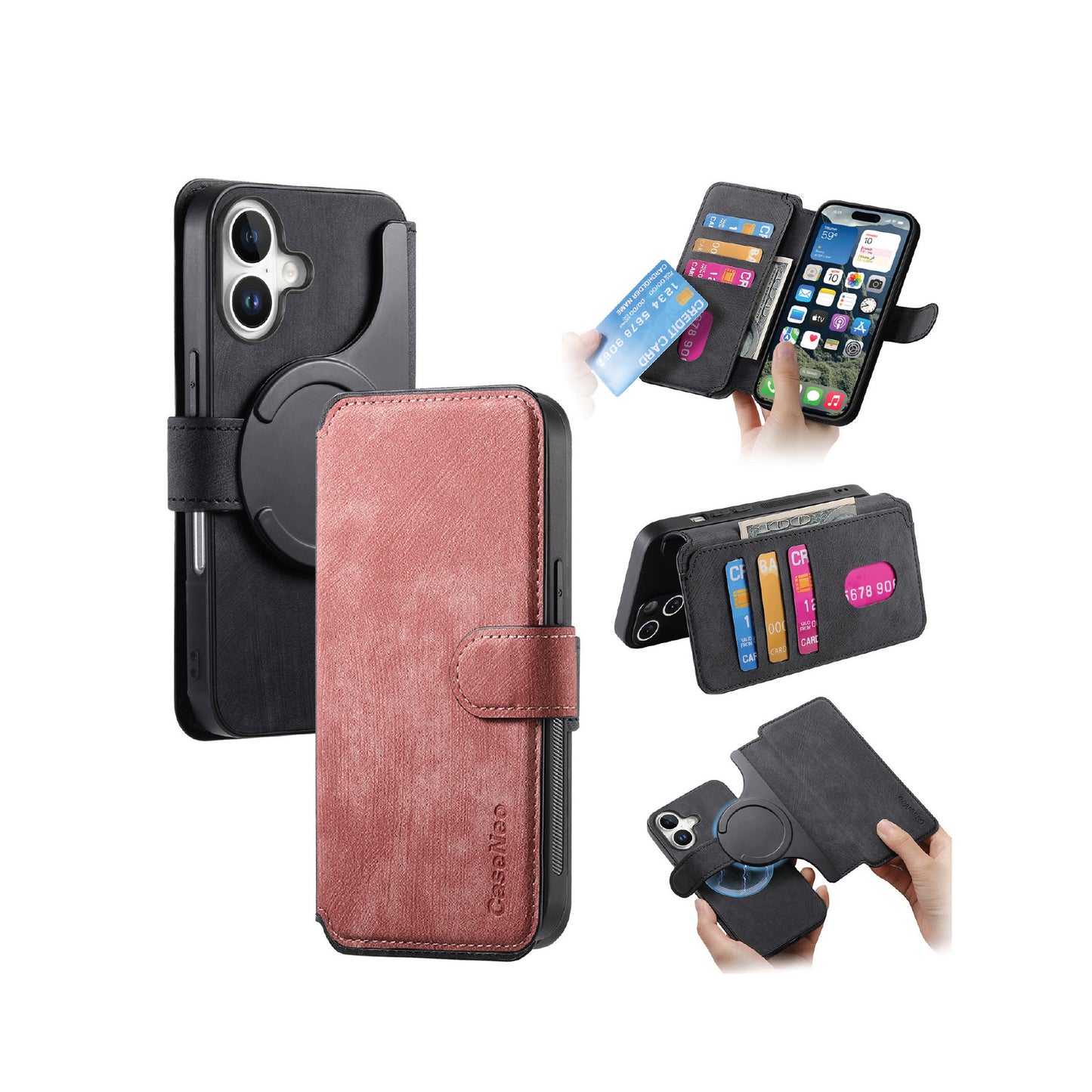 For iPhone 17 (6.3") Detachable Wallet Case Flip Leather Magsafe Magnetic Cover