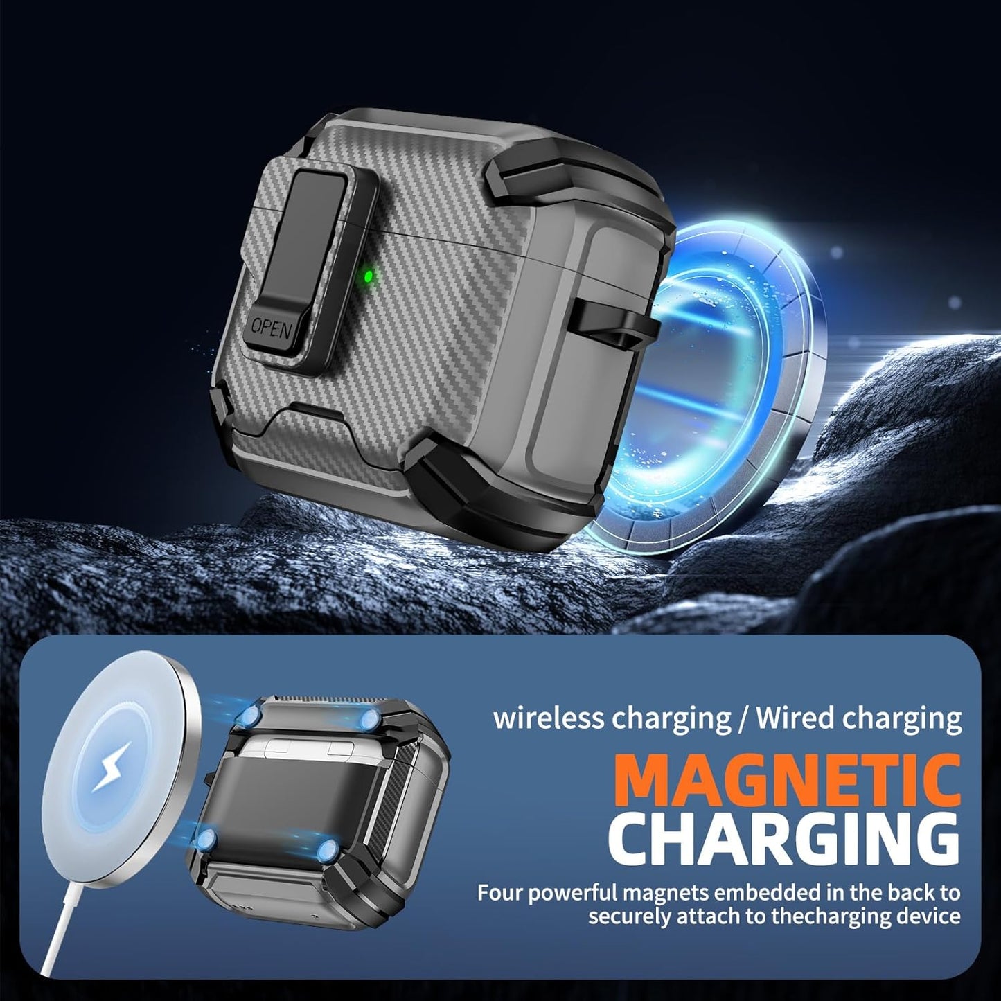 For Airpods 4 Gen (2024) Case with Lock Lid & Stand, Shockproof Protective Cover (Grey)