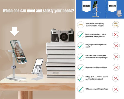 Aluminium Headset Stand 2-in-1 Phone/Tablet/Headphone Stand Desktop Mount Holder