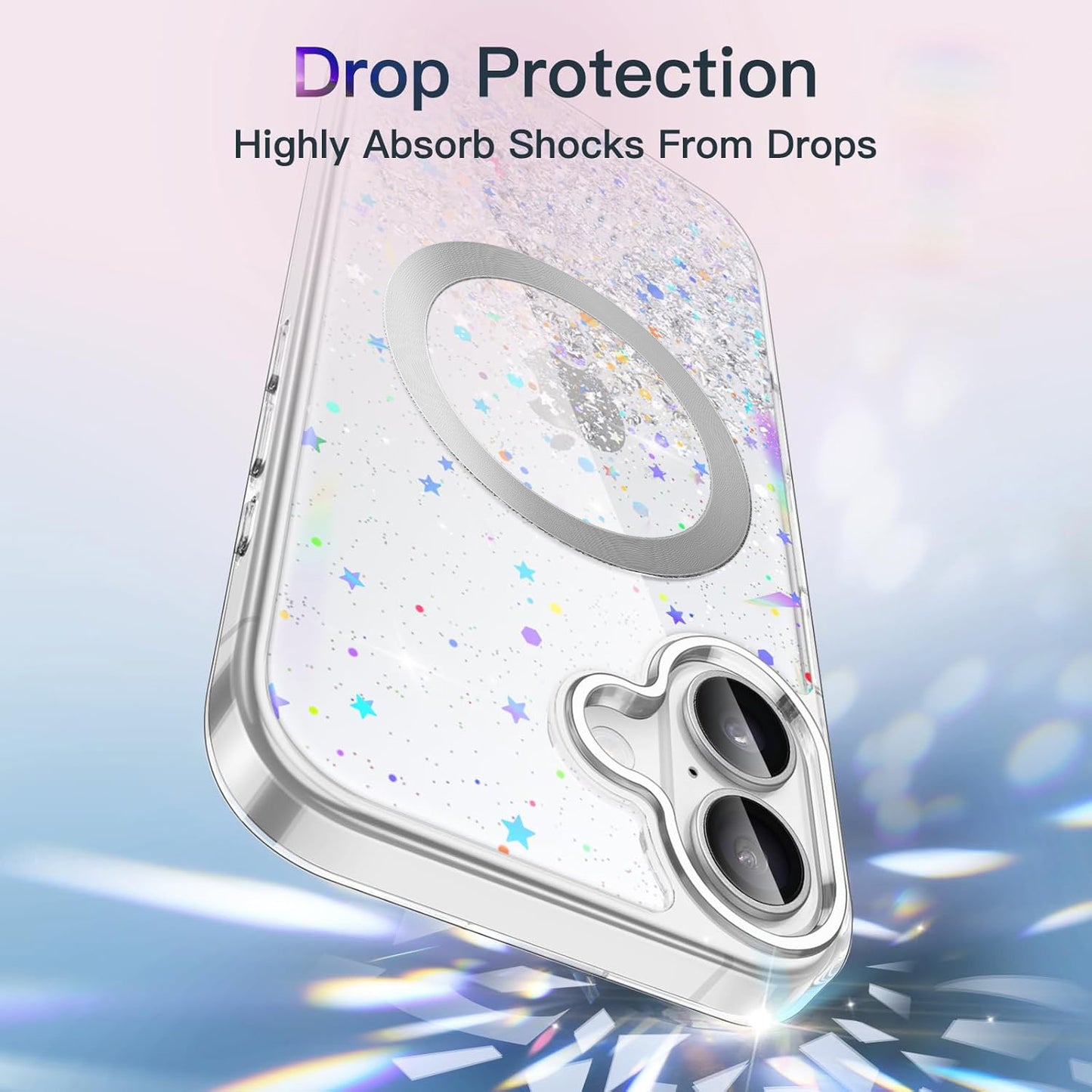 iPhone 17 (6.3") Glitter Case Clear MagSafe Compatible Sparkly Shockproof Bling Phone Cover