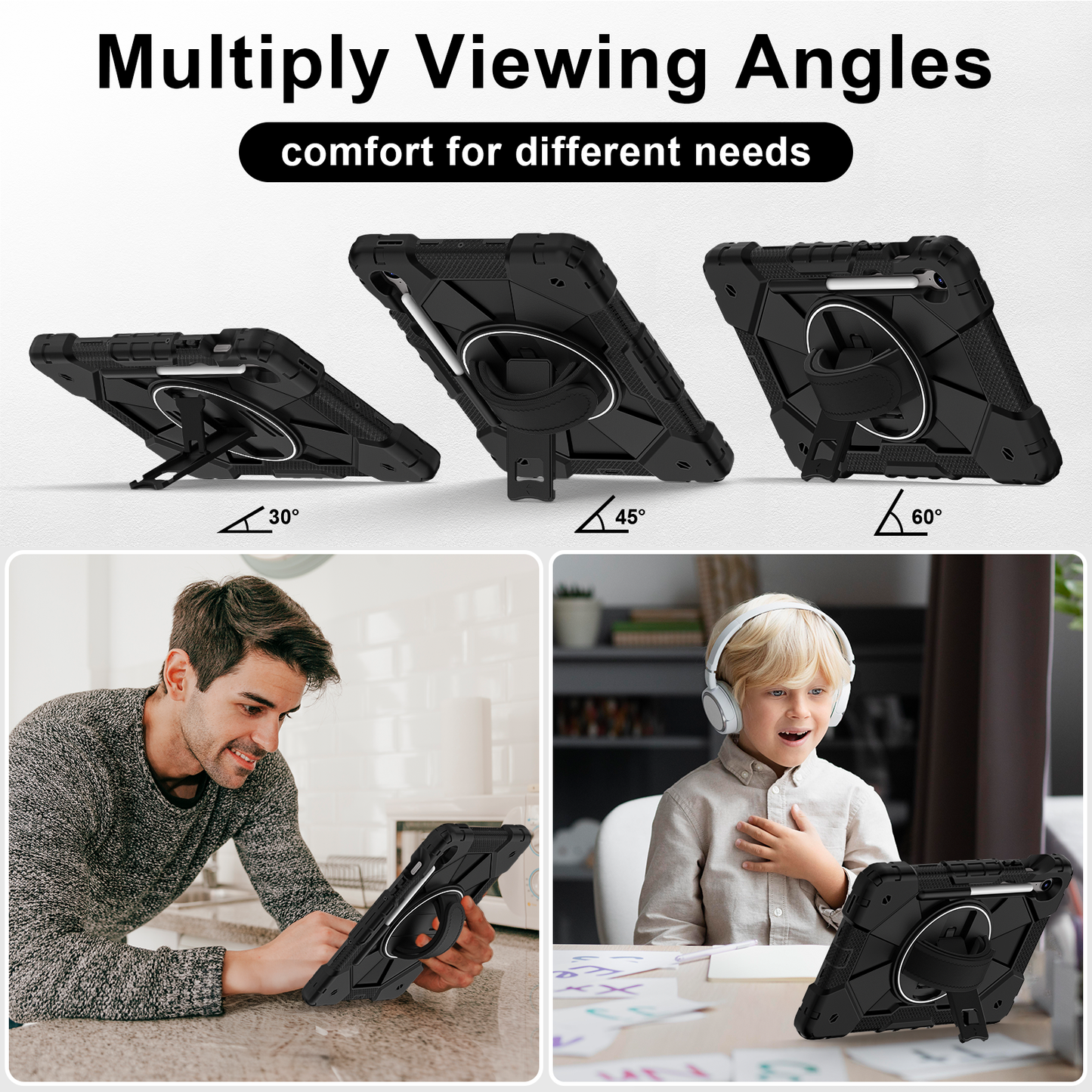 Rugged Stand Hard Case Shockproof Cover Strap For Samsung Tab S9 / S9 FE / S10 FE