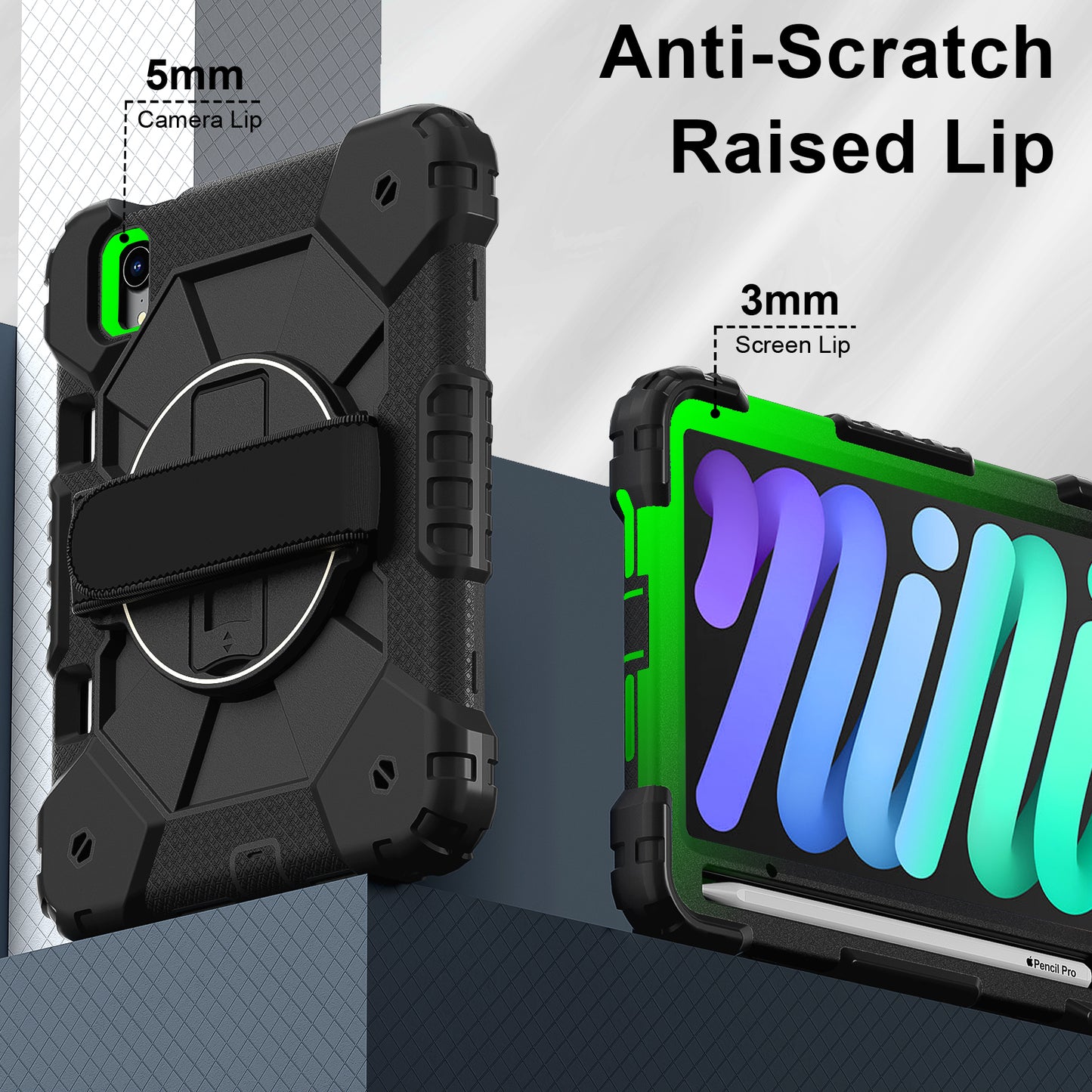 Rugged Stand Hard Case Shockproof Cover Strap For iPad mini 6 (2021) / mini 7 (2024)