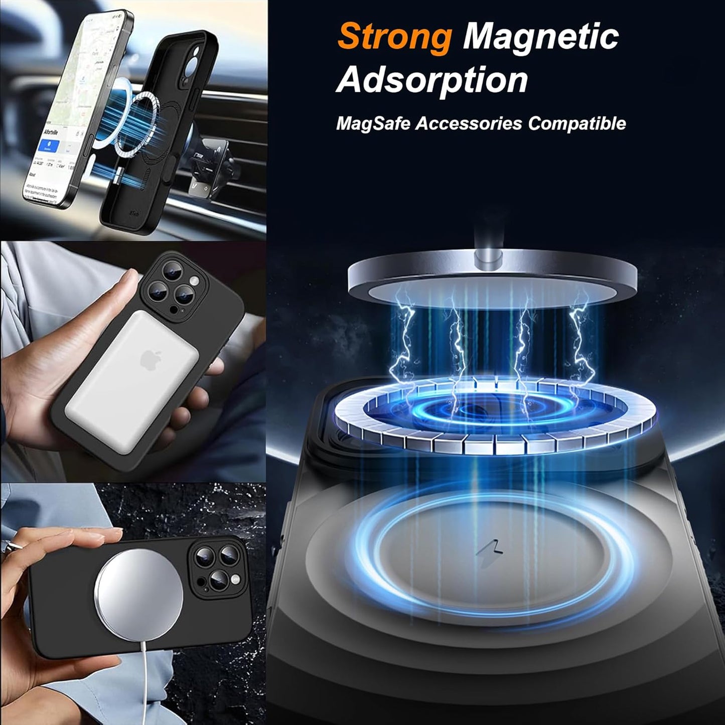 For Apple iPhone 17 Air Magnetic Magsafe Case Back Camera Holder Ripple Cover (Black)