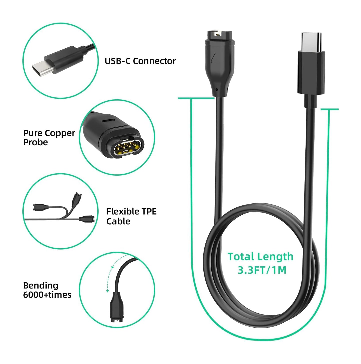 USB Type C Charger Dock Cable For Garmin Watch Fenix Epix Forerunner Approach Vivoactive Vivomove Instinct Venu