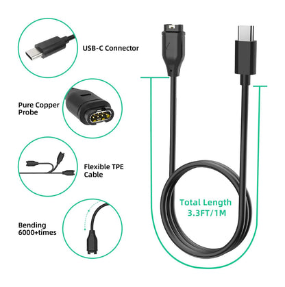 USB Type C Charger Dock Cable For Garmin Watch Fenix Epix Forerunner Approach Vivoactive Vivomove Instinct Venu