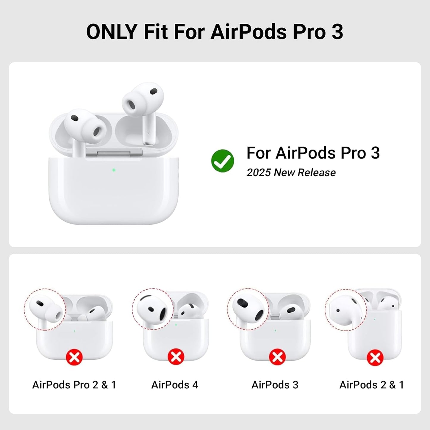 For Airpods Pro 3 (2025) Case with Lock Lid & Stand, Shockproof Protective Cover (Grey)
