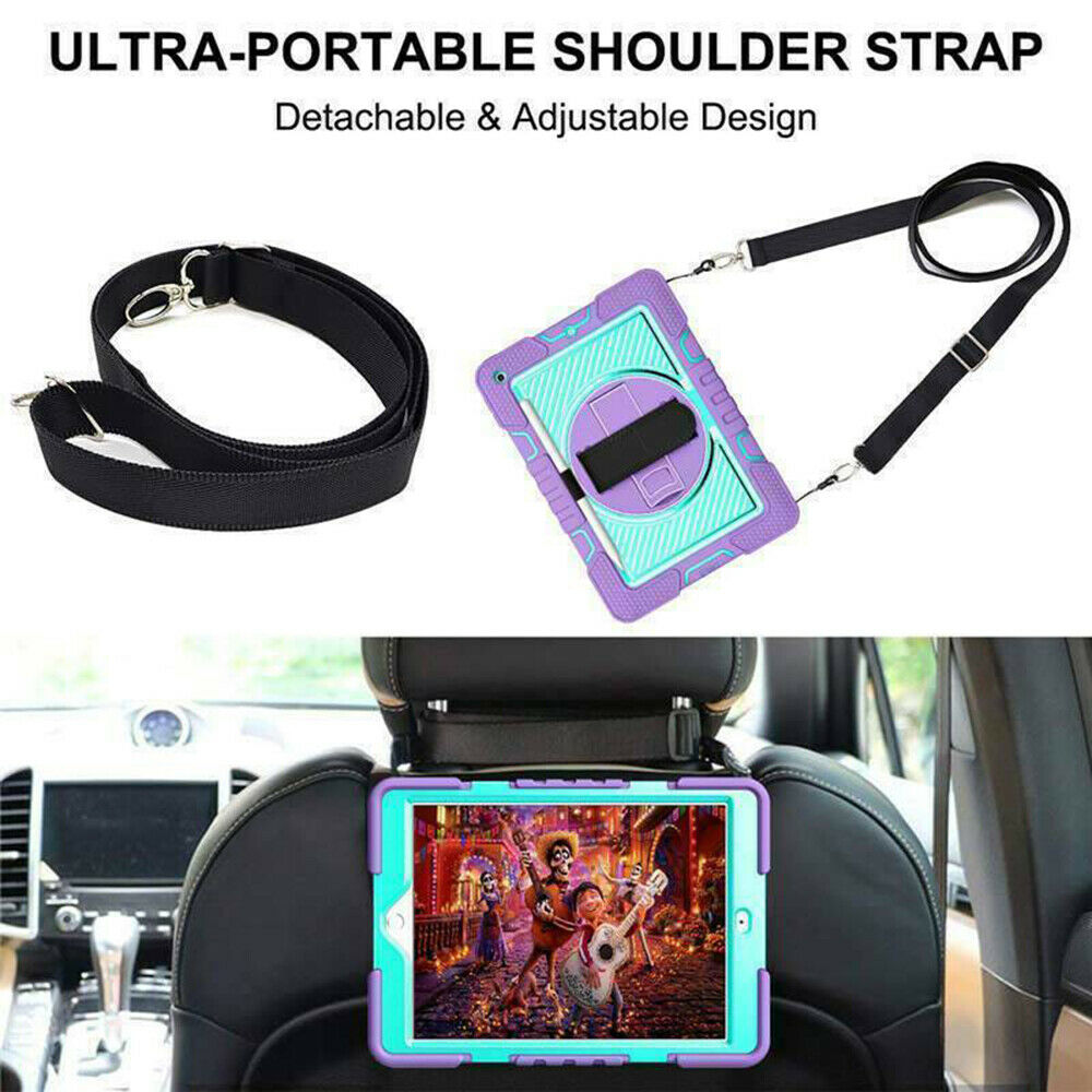 For iPad Rugged Stand Hard Case Shockproof Hybrid Cover + Strap