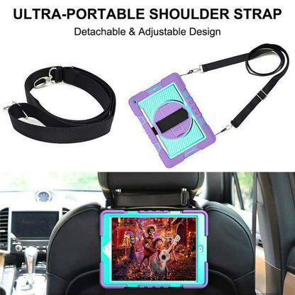 For iPad Rugged Stand Hard Case Shockproof Hybrid Cover + Strap