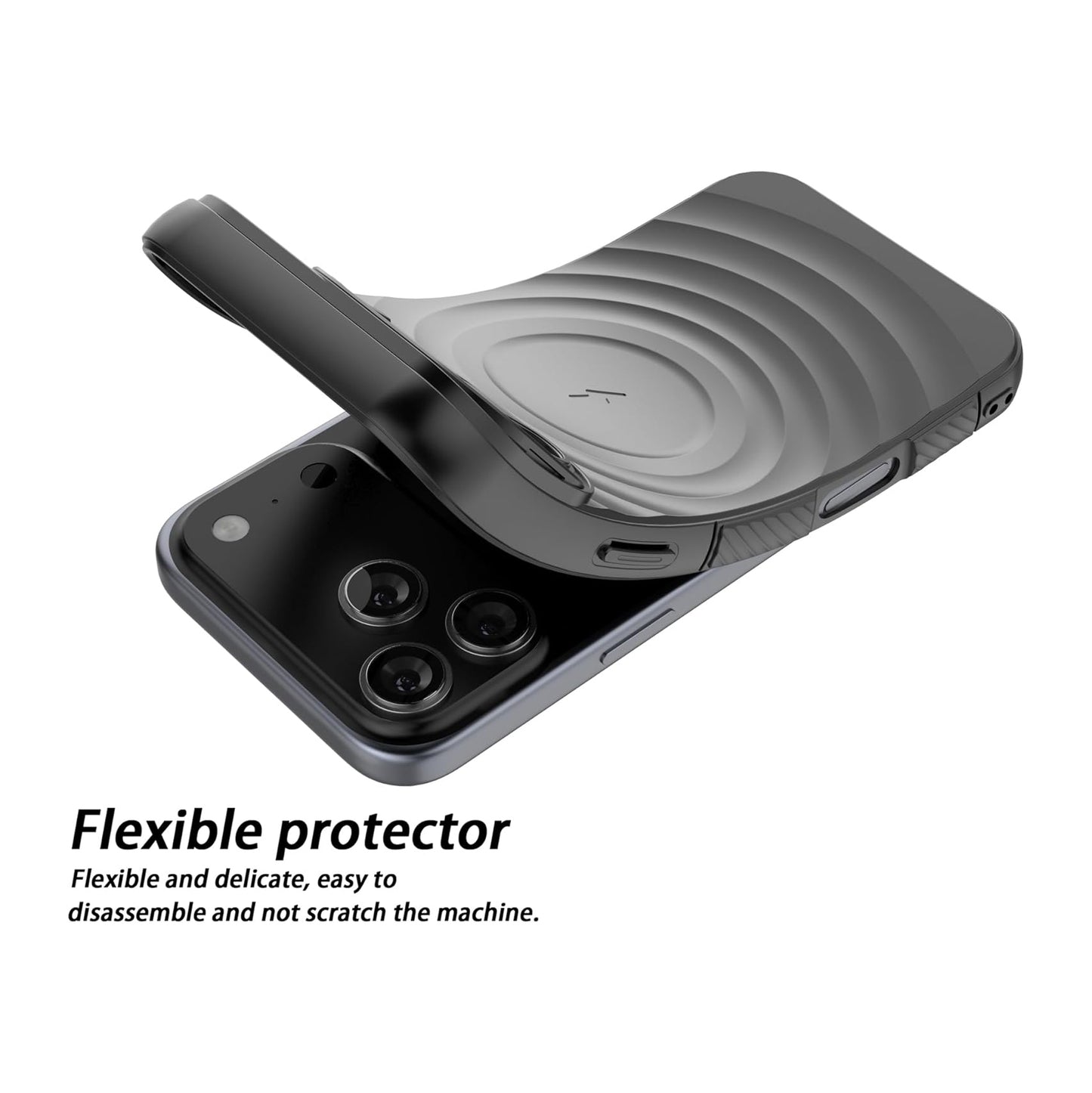 For Apple iPhone 17 Pro Max Magnetic Magsafe Case Back Camera Holder Ripple Cover (Black)