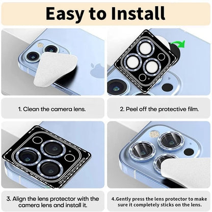 For iPhone Metal Camera Len Glitter Cover Glass Protector Bling