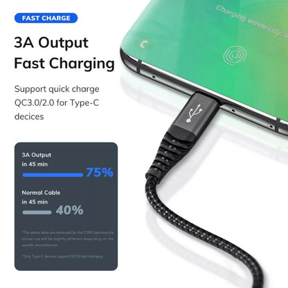 TOPK3-IN-1 3A Fast Charge USB to 8-Pin Micro USB Type C For iPhone iPad Braided