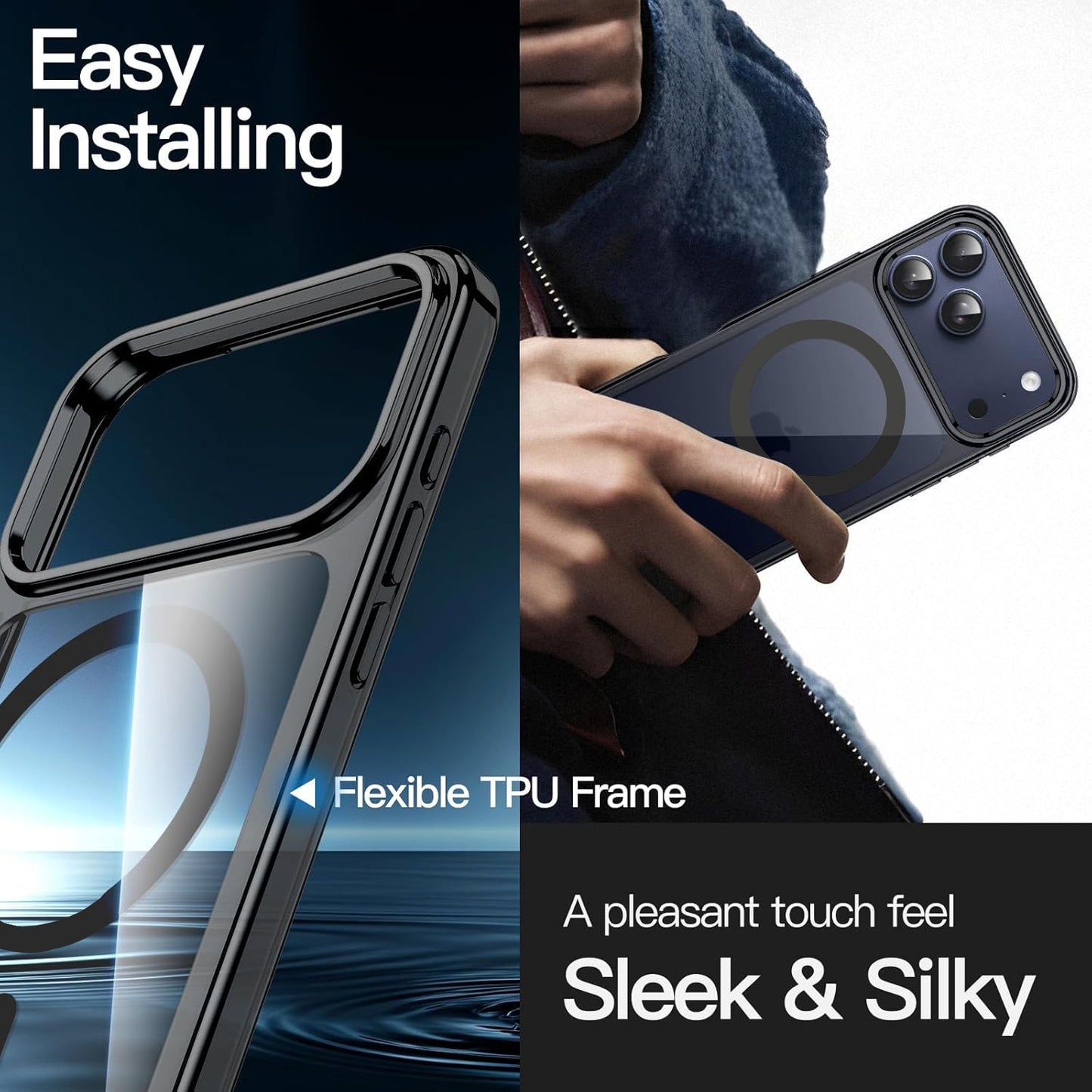 For Apple iPhone 17 Pro Max (6.9") Black Crystal Case Compatible with MagSafe