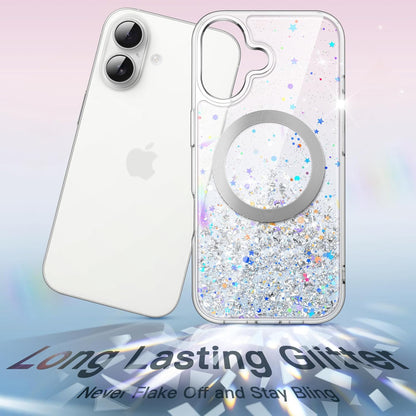 iPhone 17 (6.3") Glitter Case Clear MagSafe Compatible Sparkly Shockproof Bling Phone Cover
