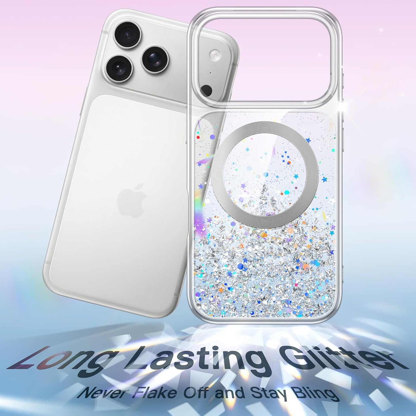 iPhone 17 Pro (6.3") Glitter Case Clear MagSafe Compatible Sparkly Shockproof Bling Phone Cover