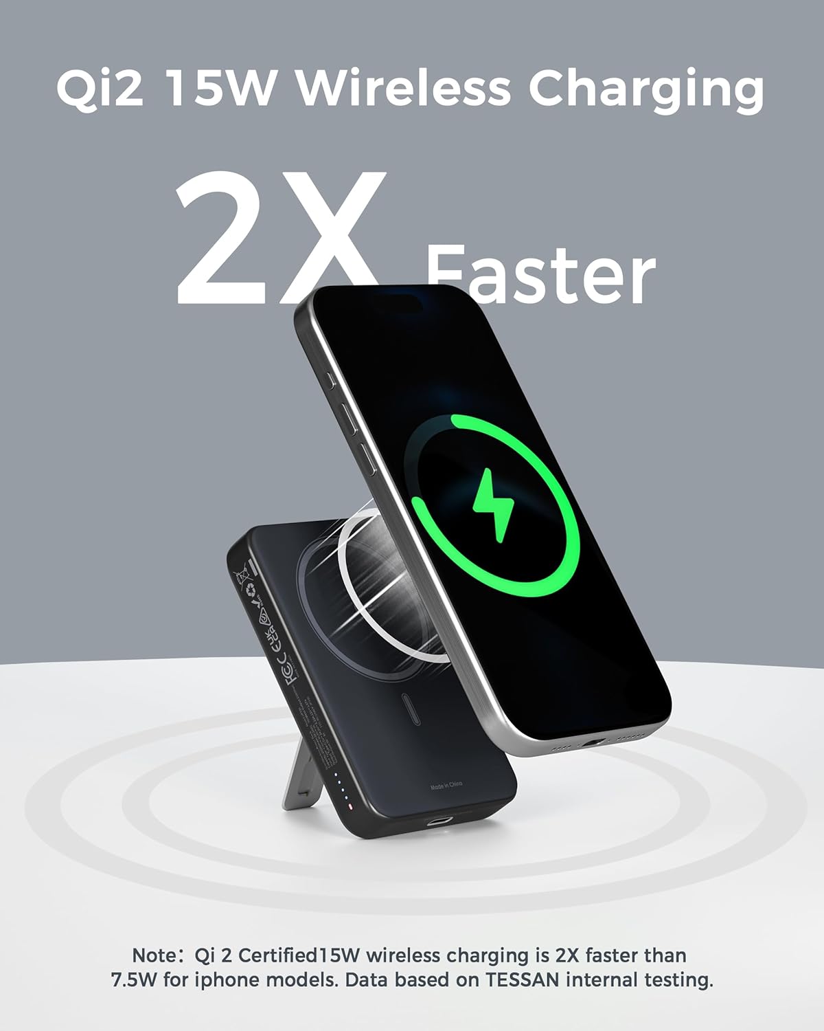 TESSAN Qi2 Certified | 10,000mAh PD 15W Fast Charging | Magnetic Wireless Power Bank Kickstand