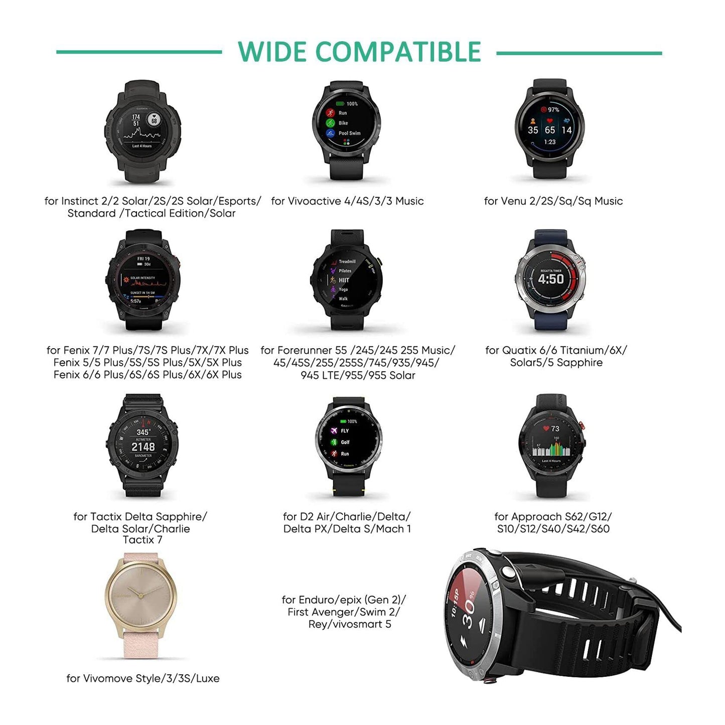 USB Type C Charger Dock Cable For Garmin Watch Fenix Epix Forerunner Approach Vivoactive Vivomove Instinct Venu