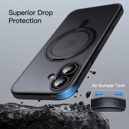 For iPhone 17 (6.3") Magnetic MagSafe Shockproof Case Ring Stand Black Cover