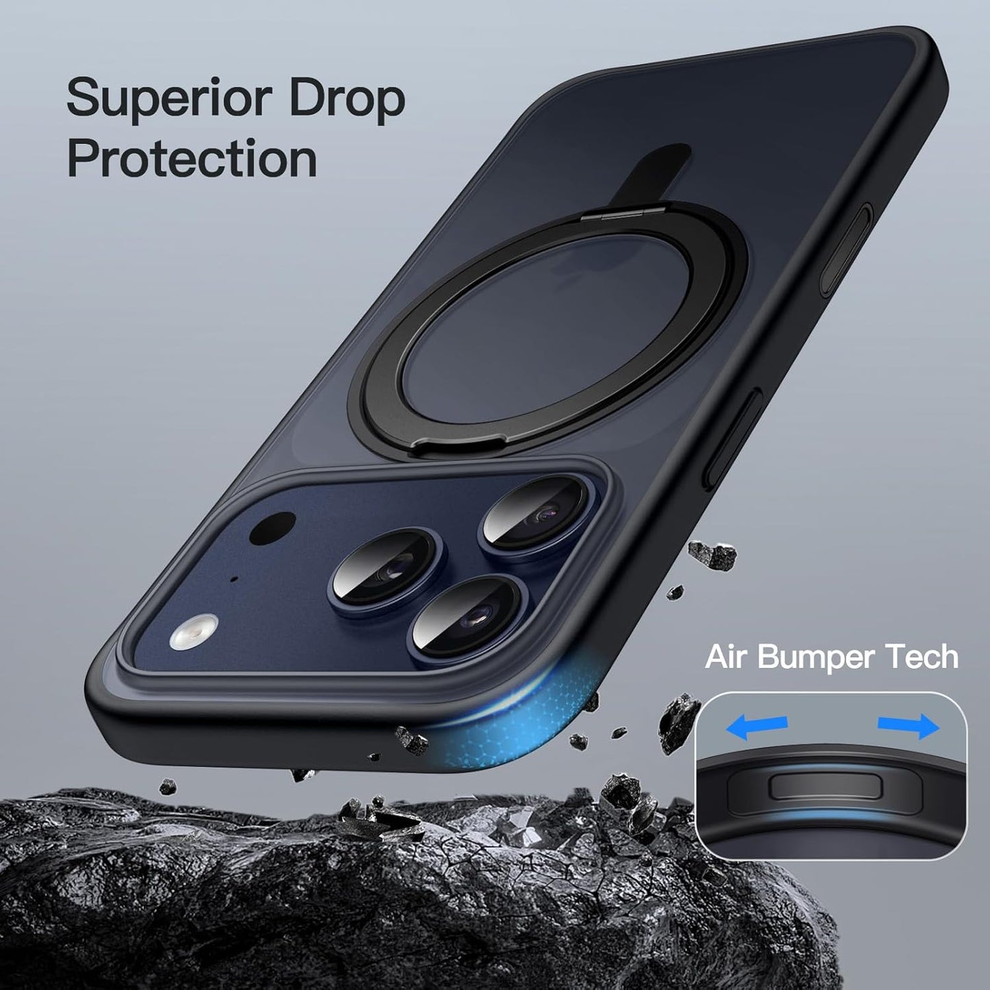 For iPhone 17 Pro (6.3") Magnetic MagSafe Shockproof Case Ring Stand Black Cover