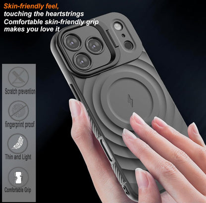 For Apple iPhone 17 Pro Max Magnetic Magsafe Case Back Camera Holder Ripple Cover (Black)