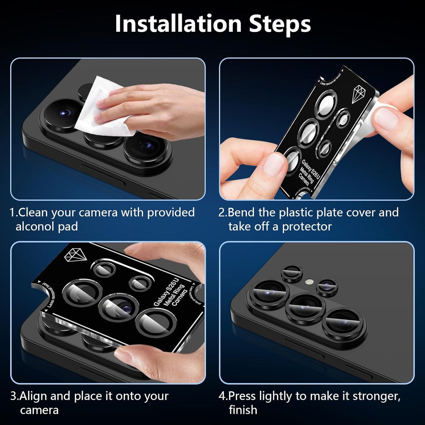 For Samsung Galaxy S26 Ultra Metal Camera Lens Glass Individual Eagle Protector Cover (Black)
