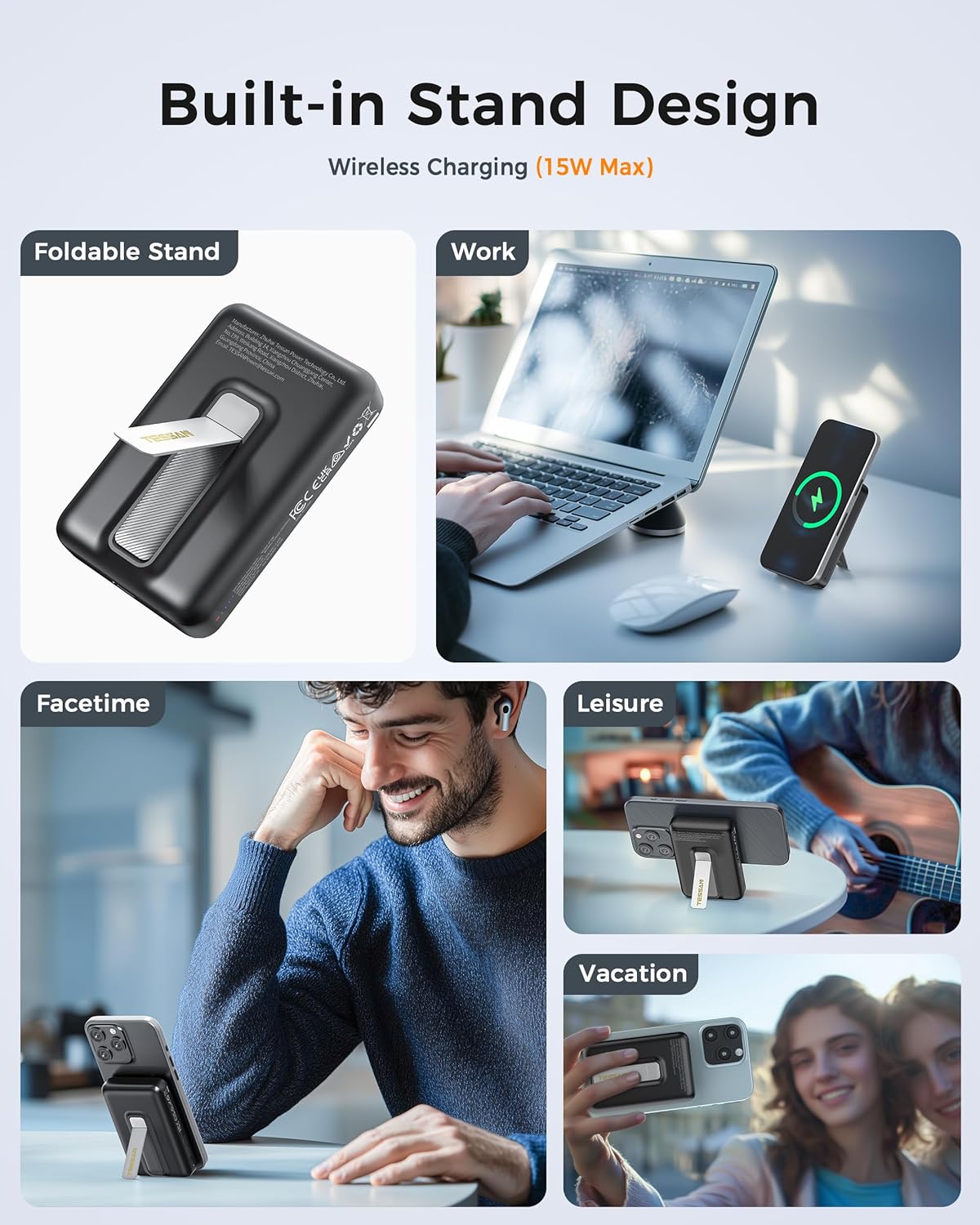 TESSAN Qi2 Certified | 10,000mAh PD 15W Fast Charging | Magnetic Wireless Power Bank Kickstand