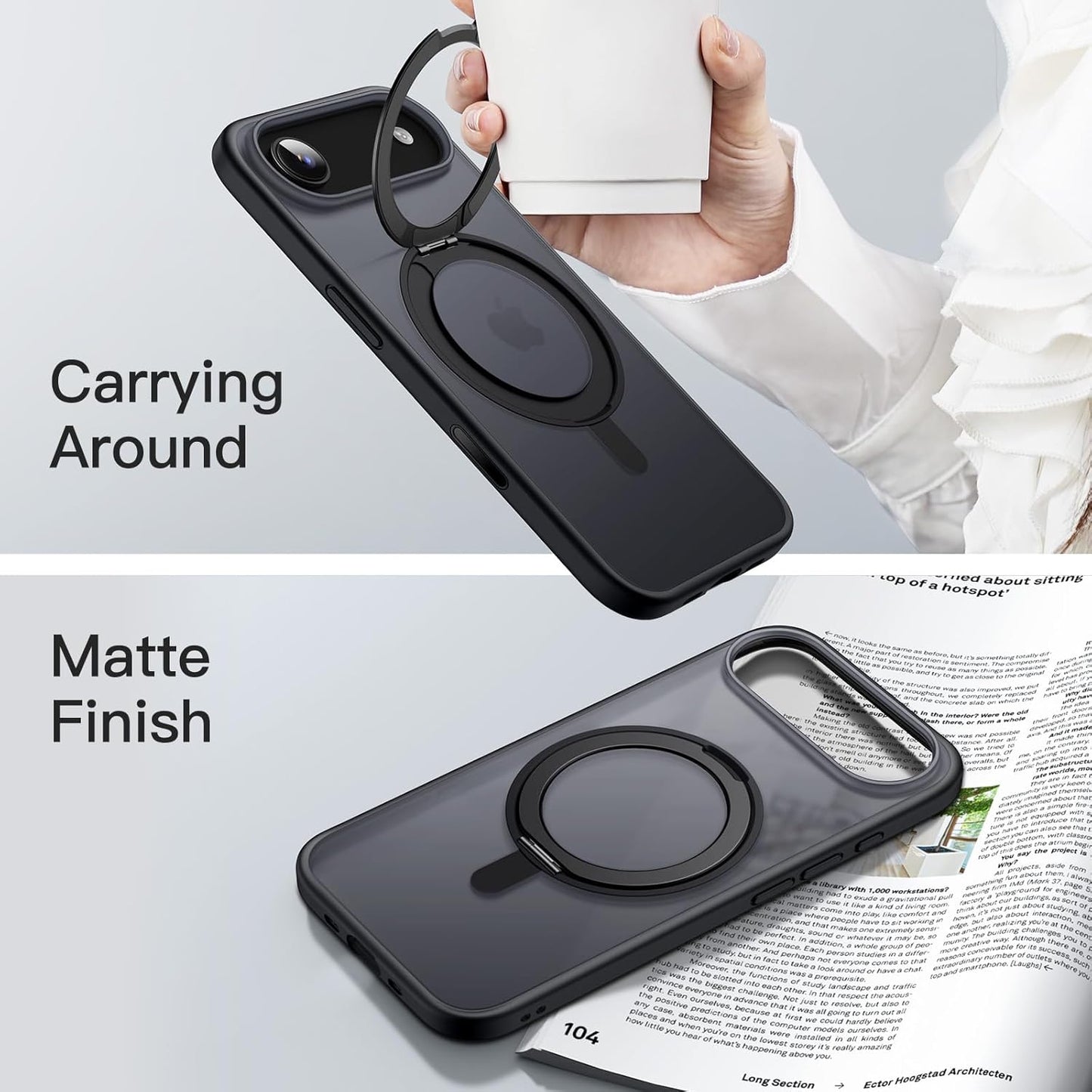 For iPhone 17 Air (6.5") Magnetic MagSafe Shockproof Case Ring Stand Black Cover