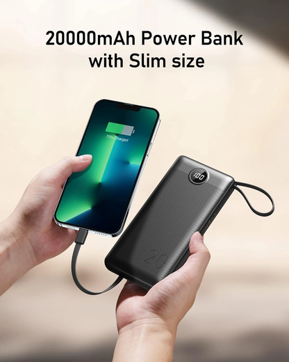 VEEKTOMX Power Bank 20,000mAh with Built-in Cables (Black)