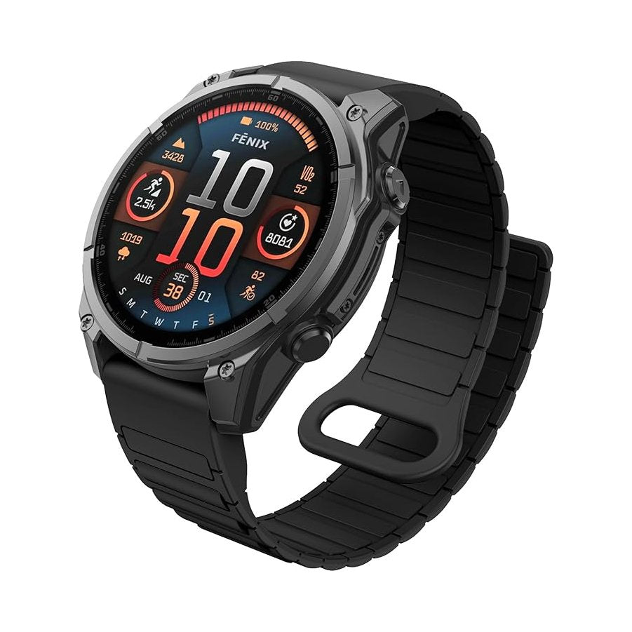 [22mm] For Garmin Fenix Quickfit Magnetic Silicone Sport Watch Strap (Black)