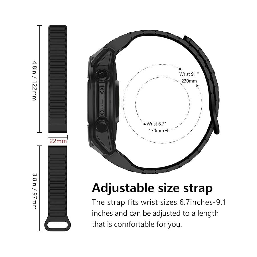[22mm] For Garmin Fenix Quickfit Magnetic Silicone Sport Watch Strap (Black)