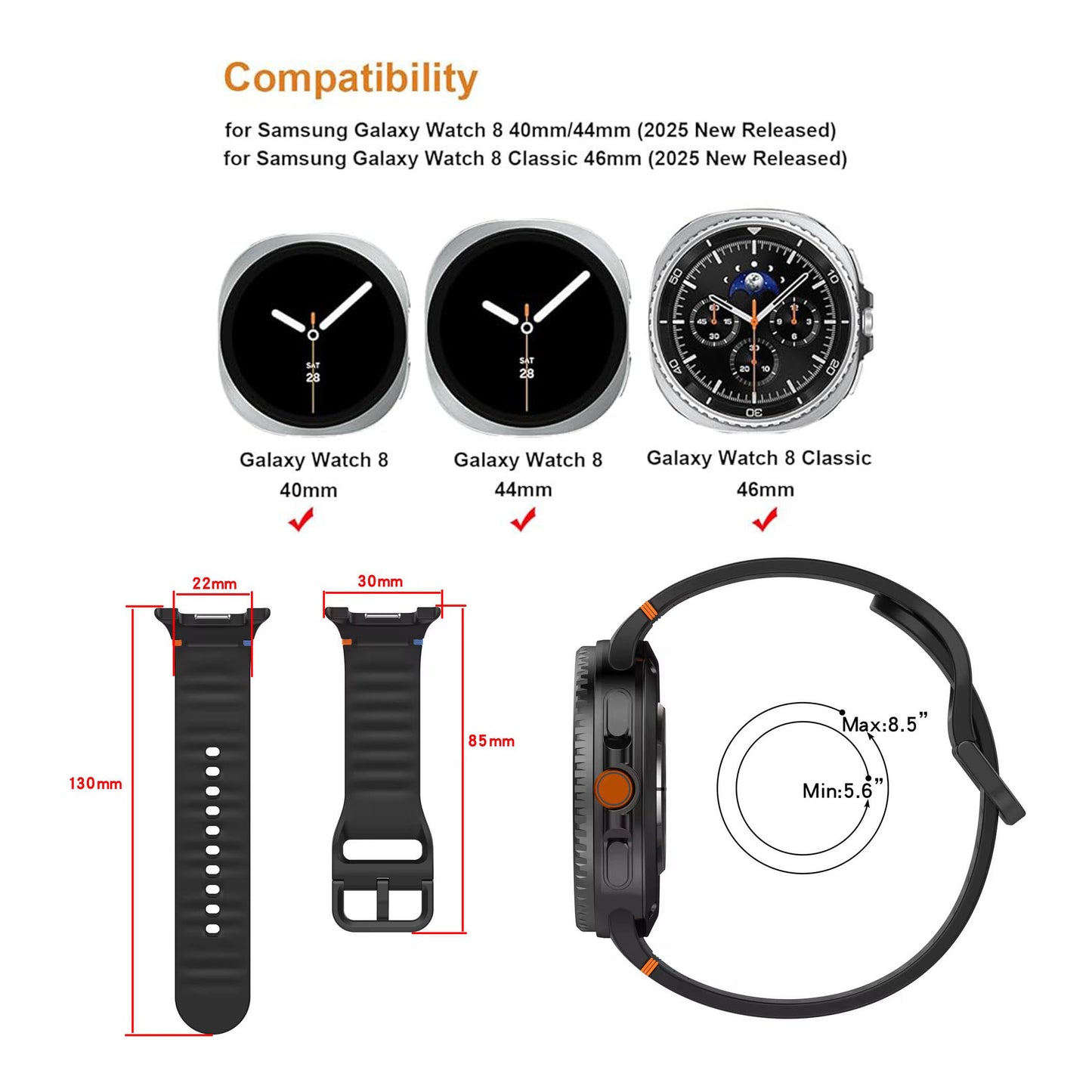 Samsung Galaxy Watch 8 40mm/44mm/Classic 46mm Soft Silicone Loop Watch Band Strap