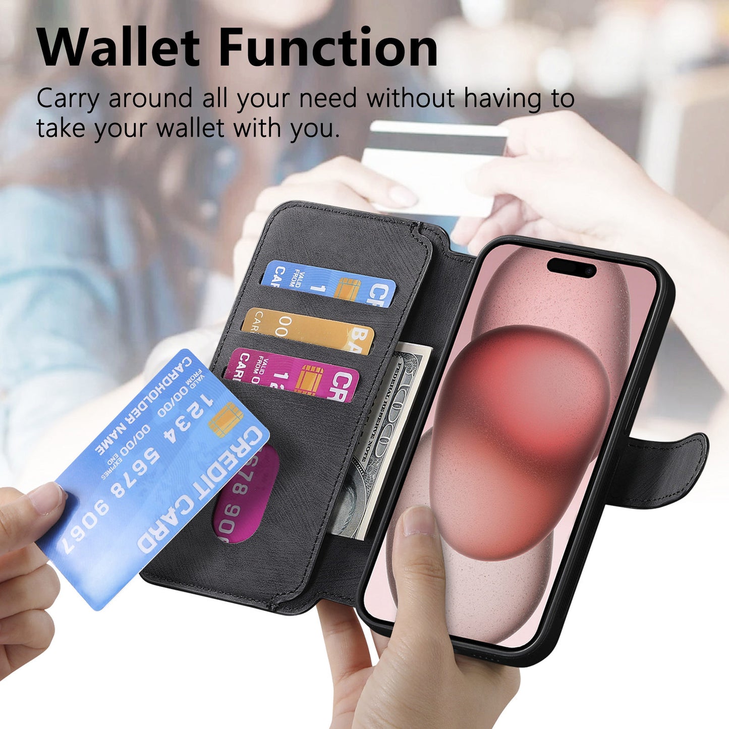 For iPhone 17 Pro (6.3") Detachable Wallet Case Flip Leather Magsafe Magnetic Cover