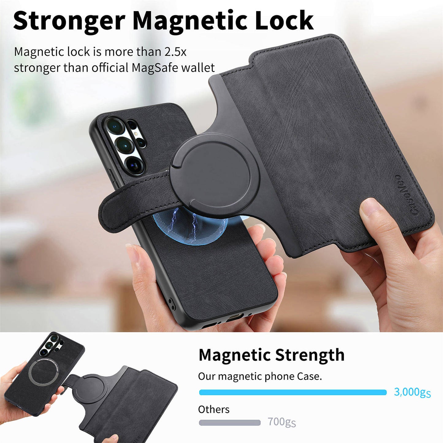 For Samsung Galaxy S26 Ultra (6.9”) Detachable Wallet Case Flip Leather Magsafe Magnetic Cover (Black)