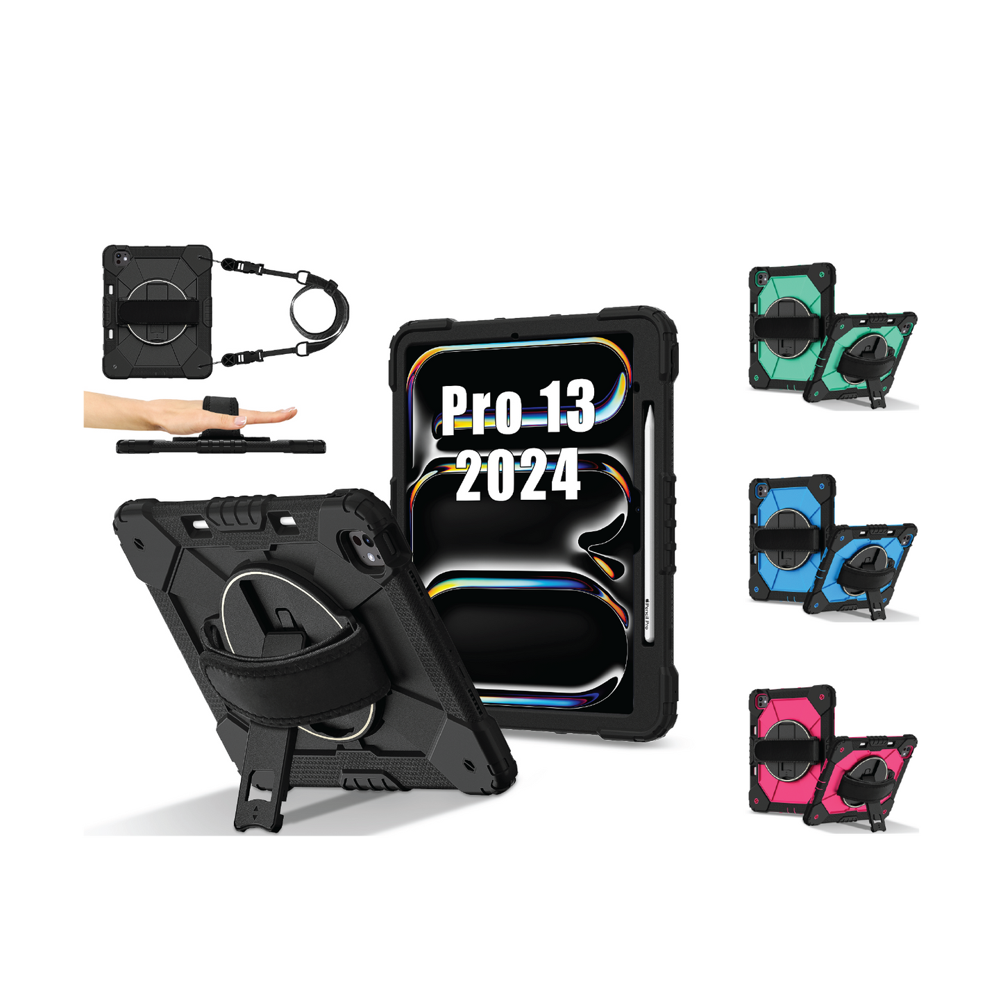 Rugged Stand Hard Case Shockproof Cover Strap For iPad Pro 13" (2024)