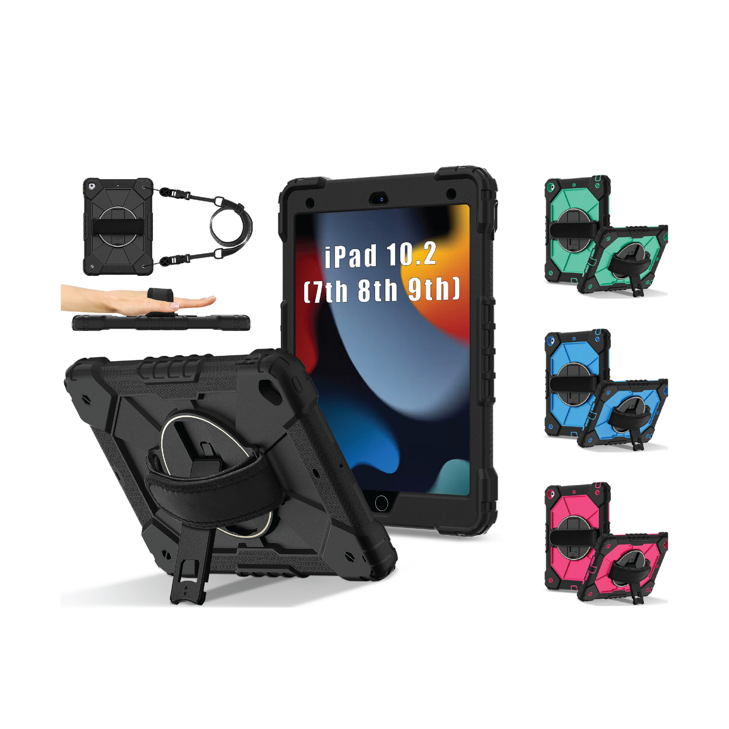 Rugged Stand Hard Case Shockproof Cover Strap For iPad 7/8/9 gen 10.2" (2019/2020/2021)