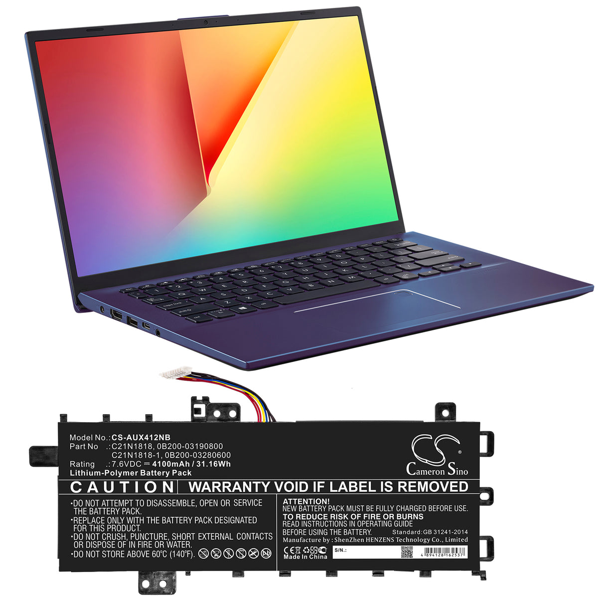 Cameron Sino C21PPJH, C21N1818, 2ICP7/60/80 Battery Replacement [CS-AUX412NB]