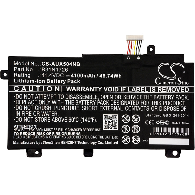 Cameron Sino B31N1726, B31N1726-1, B31BN91, 0B200-02910000, 0B200-02910100, 0B200-02910200, 0B200-03270100, 0B200-03270200, 0B200-03400000 Battery Replacement [CS-AUX504NB]