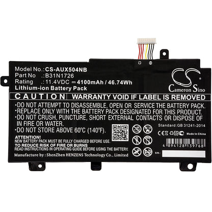 Cameron Sino B31N1726, B31N1726-1, B31BN91, 0B200-02910000, 0B200-02910100, 0B200-02910200, 0B200-03270100, 0B200-03270200, 0B200-03400000 Battery Replacement [CS-AUX504NB]