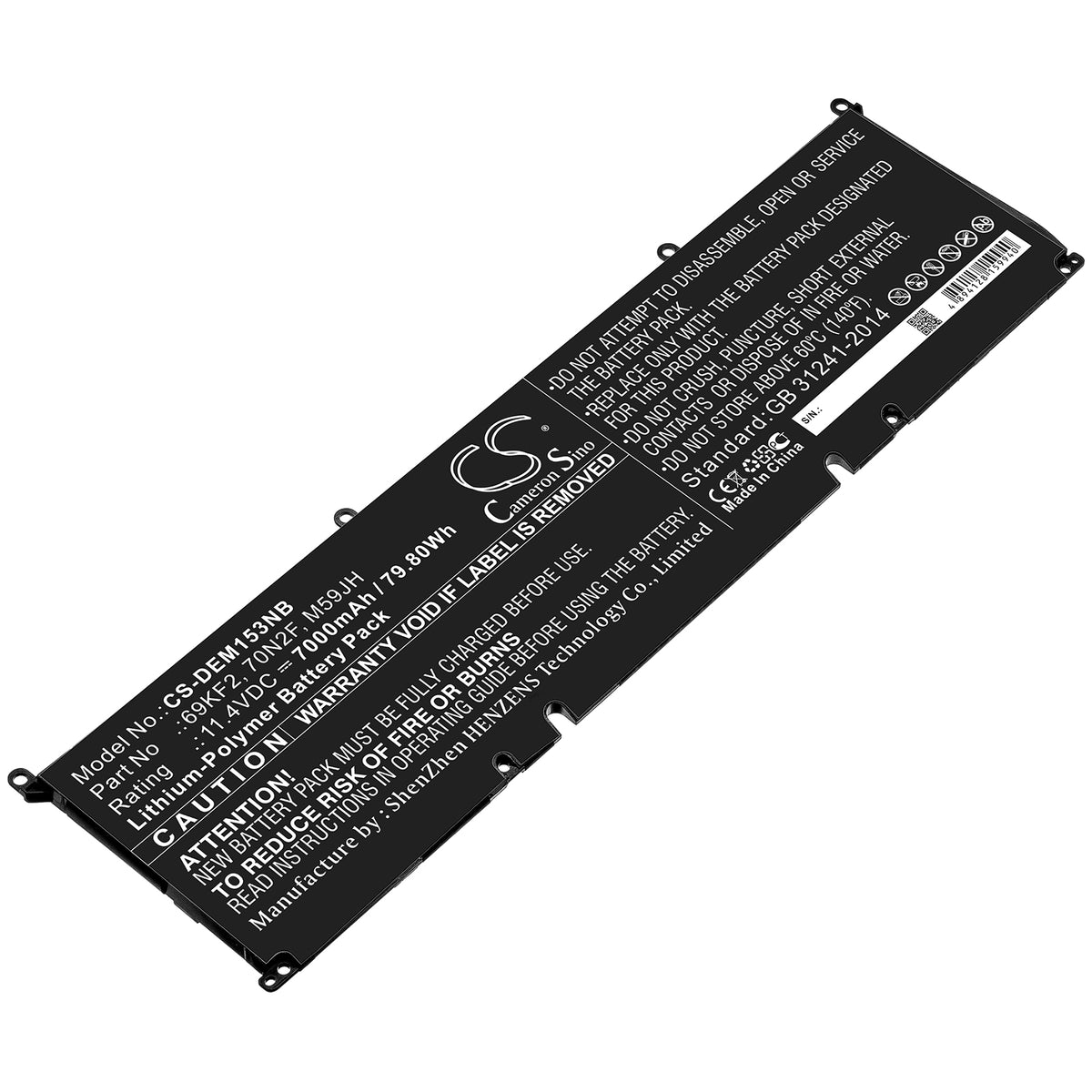 Cameron Sino Dell XPS 15 9500 Alienware M15 R3 Precision 5550 69KF2 70N2F Battery Replacement [CS-DEM153NB]