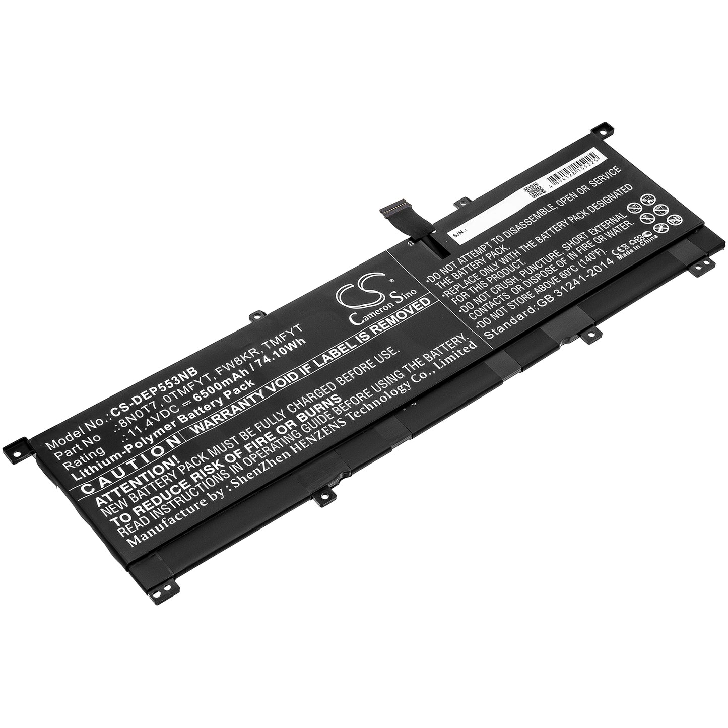 Cameron Sino 8N0T7, 0TMFYT, FW8KR, TMFYT Battery Replacement [CS-DEP553NB]