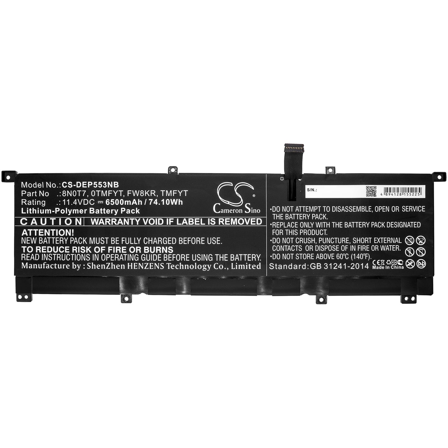 Cameron Sino 8N0T7, 0TMFYT, FW8KR, TMFYT Battery Replacement [CS-DEP553NB]