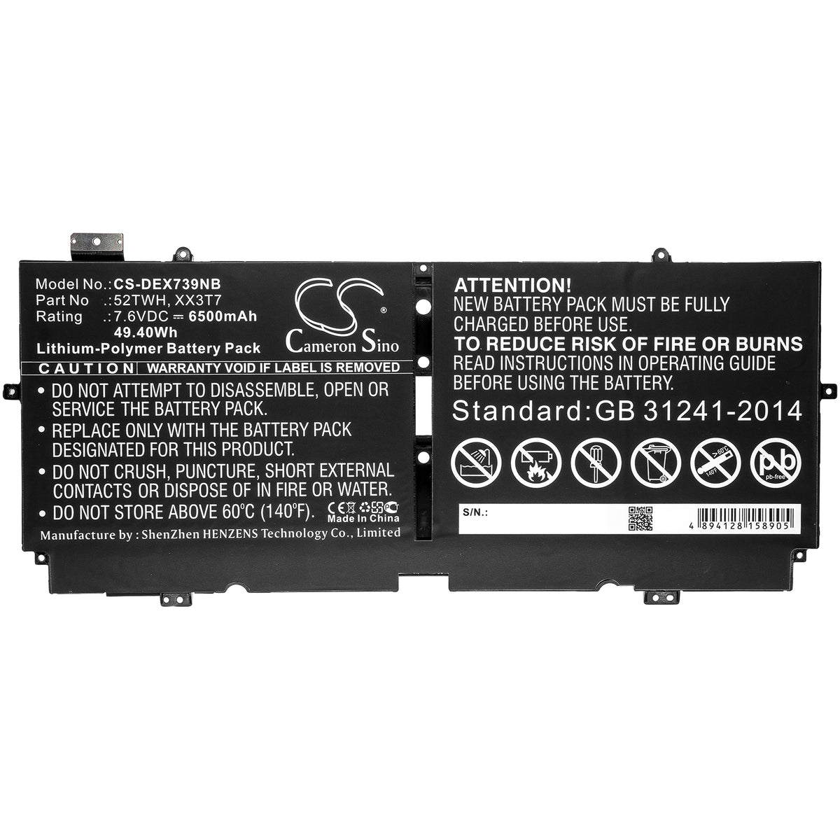 Cameron Sino Dell XPS 13 7390 52TWH XX3T7 Battery Replacement [CS-DEX739NB]