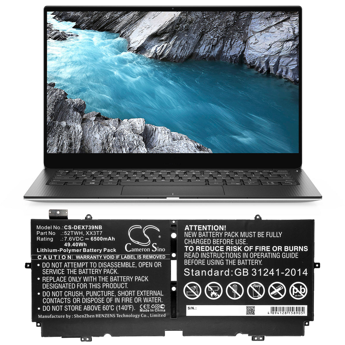 Cameron Sino Dell XPS 13 7390 52TWH XX3T7 Battery Replacement [CS-DEX739NB]