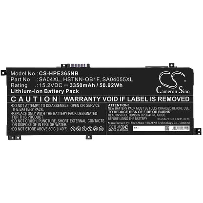 Cameron Sino SA04XL,  HSTNN-OB1F, SA04055XL Battery Replacement [CS-HPE365NB]